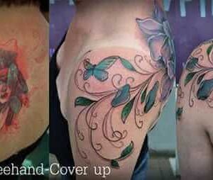 Freihand Cover up Tattoo Blumen