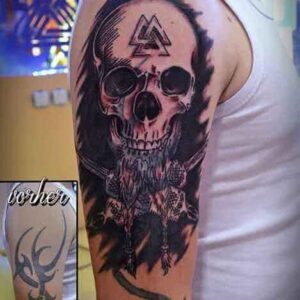 Tattoo Cover up Arm Totenkopf